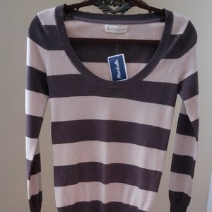 If It Were Me Womens Brown Striped Sweater Small